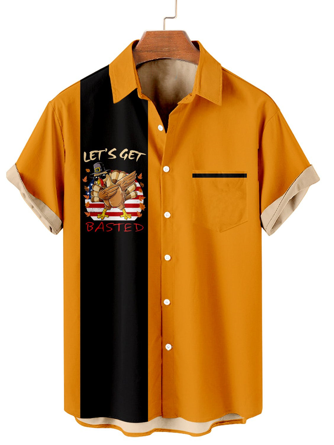 Men's Thanksgiving Cartoon Turkey Print Short Sleeve Shirt