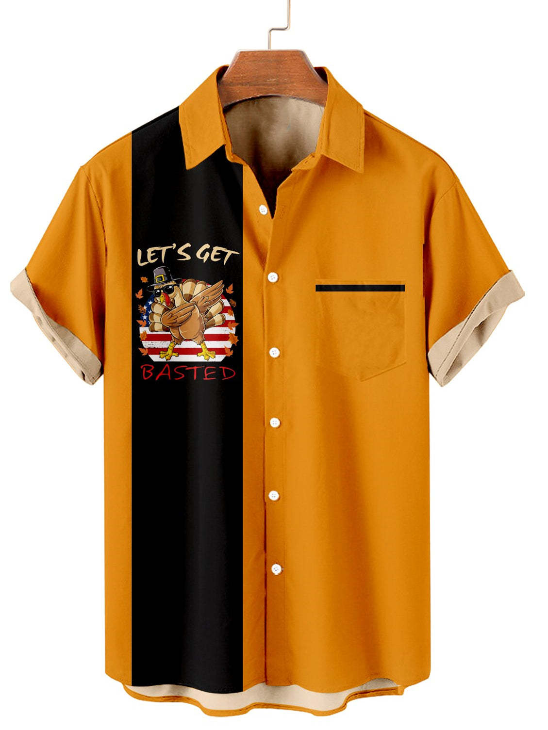 Men's Thanksgiving Cartoon Turkey Print Short Sleeve Shirt