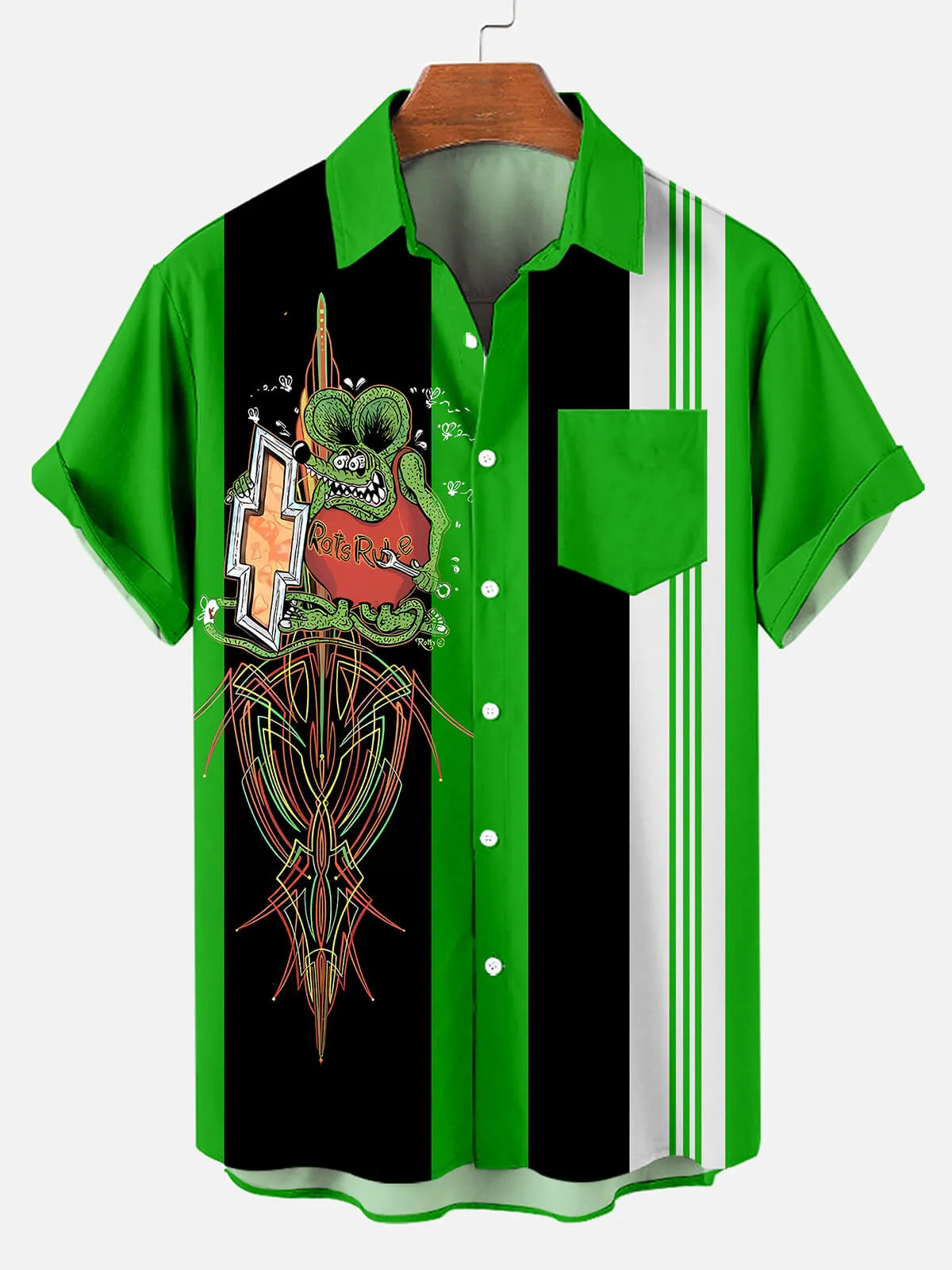 Men's Nostalgic Anime Character Retro Car Short Sleeve Shirt