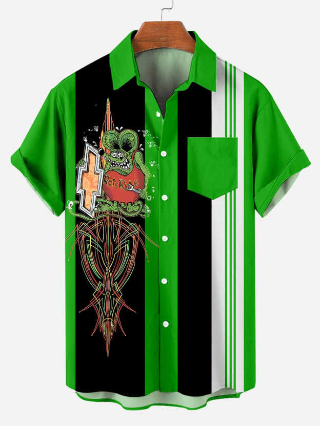 Men's Nostalgic Anime Character Retro Car Short Sleeve Shirt