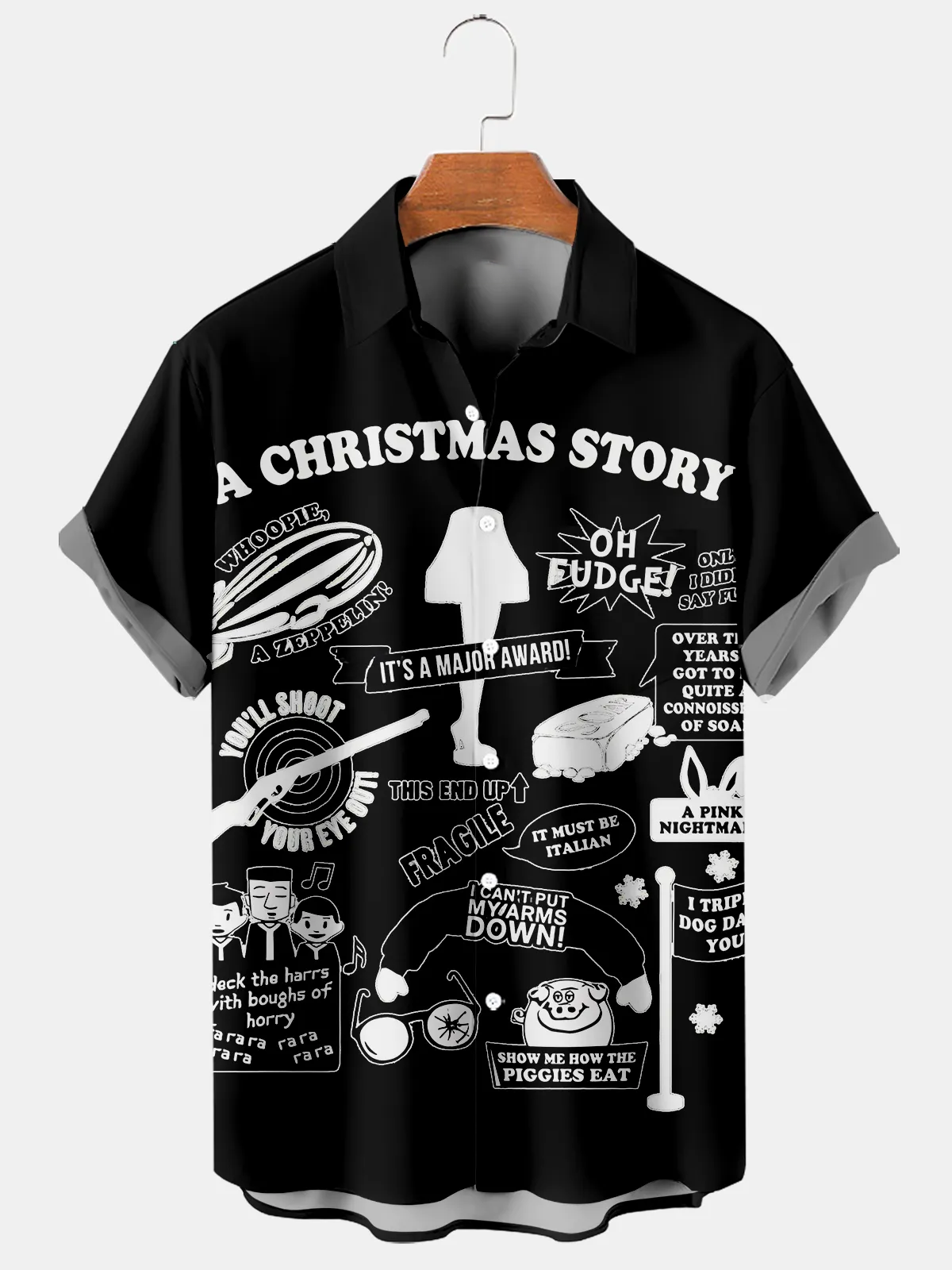 Men's Christmas Vintage Poster Christmas Story Print Casual Short Sleeve Shirt 0374