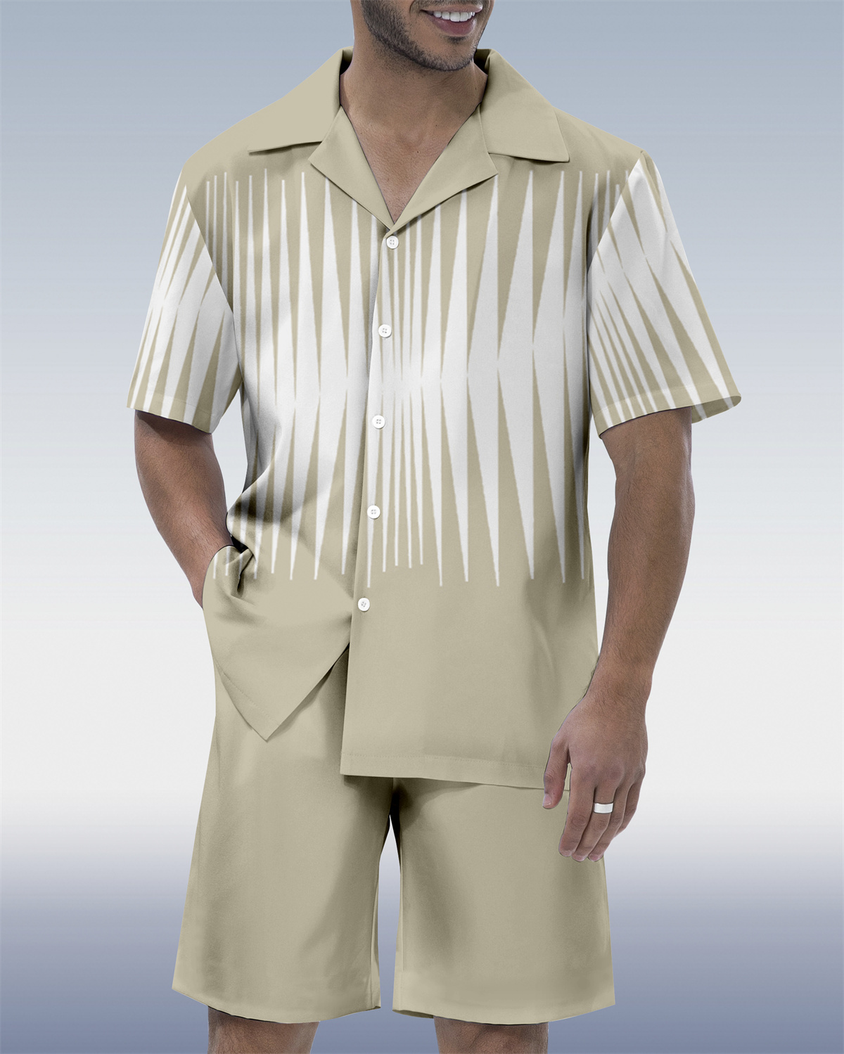 Men's Colorblock Geometric Hawaiian Cuban Collar Short Sleeve Shirt Set