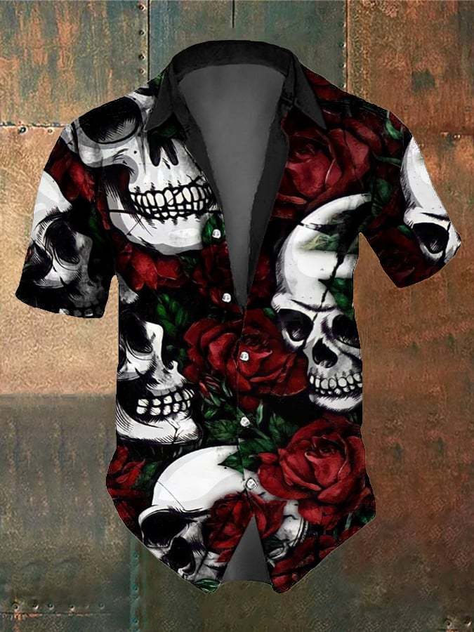 Men's Retro Dark Style Skull Print Shirt