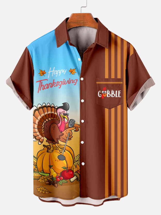 Men's Thanksgiving Turkey Singer Striped Shirt