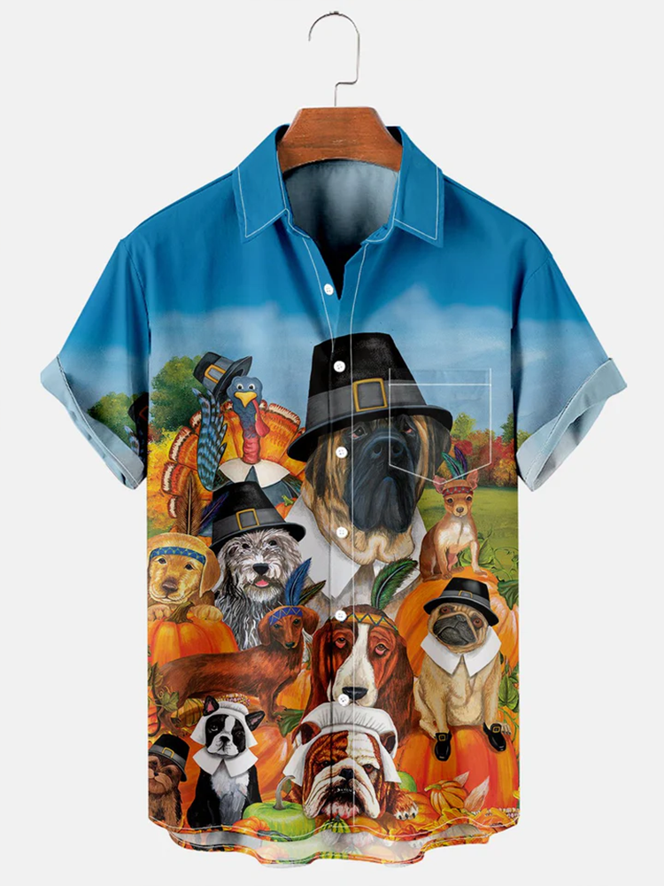 Fydude Men's Pumpkin Halloween Thanksgiving Print Shirt