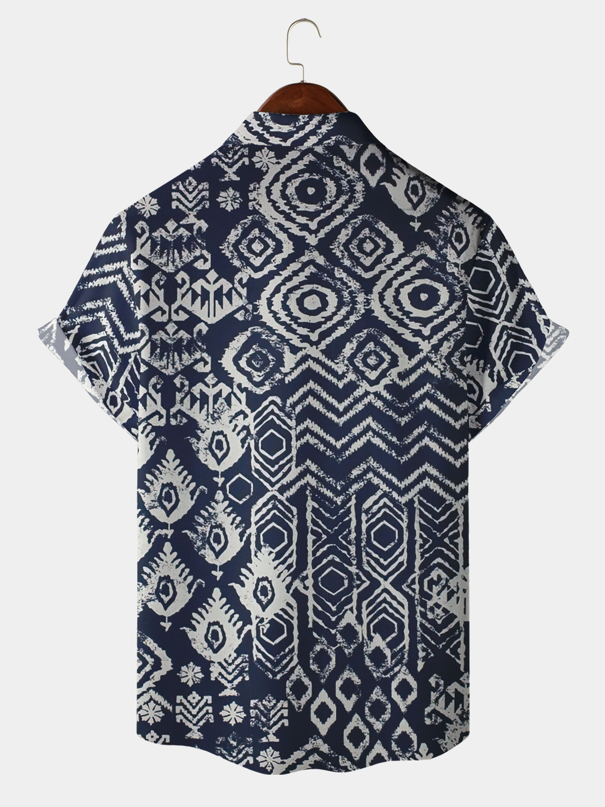 Men's casual retro patterned lapel pocket short sleeved shirt