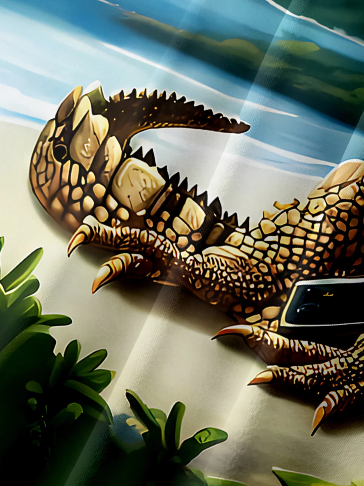 Men's Fun Casual Cartoon Beach Crocodile Short Sleeve Pocket Shirt