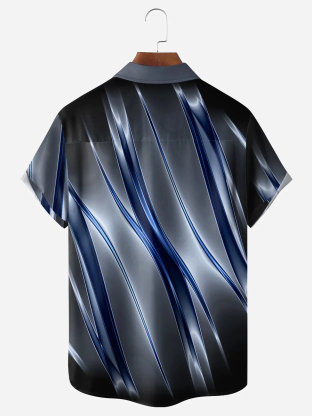 Men's casual geometric art pocket short sleeved shirt