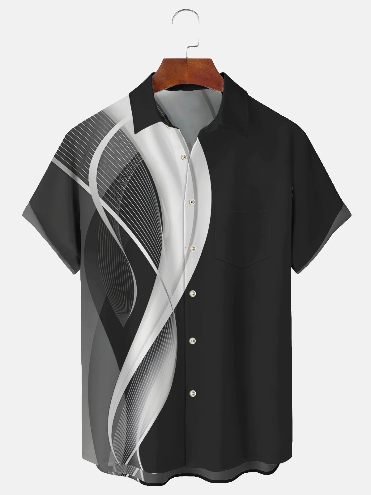 Men's geometric retro gradient art printed casual pocket shirt