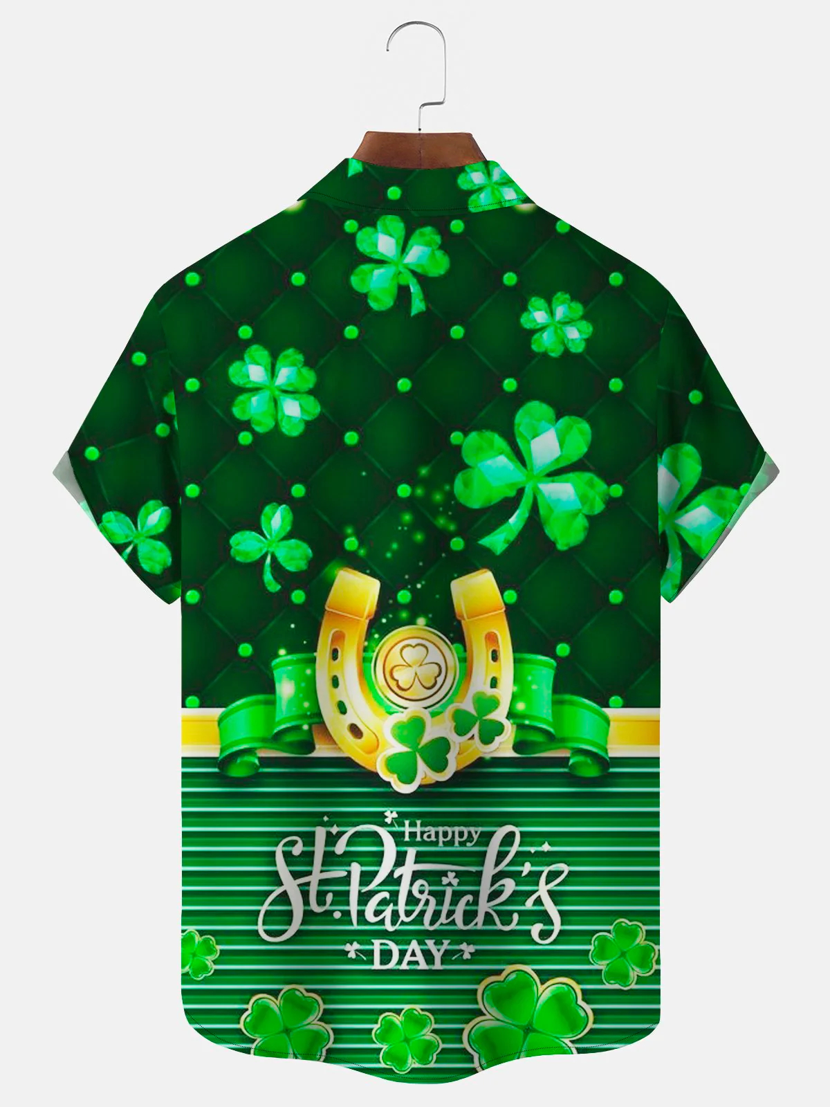 Men's St. Patrick's Day Clover Cartoon Print Casual Short Sleeve Pocket Shirt