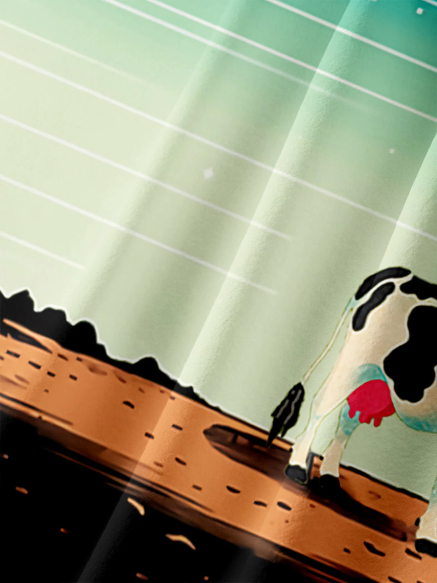 Men's Fun UFO Cow Casual Short Sleeve Pocket Hawaiian Shirt