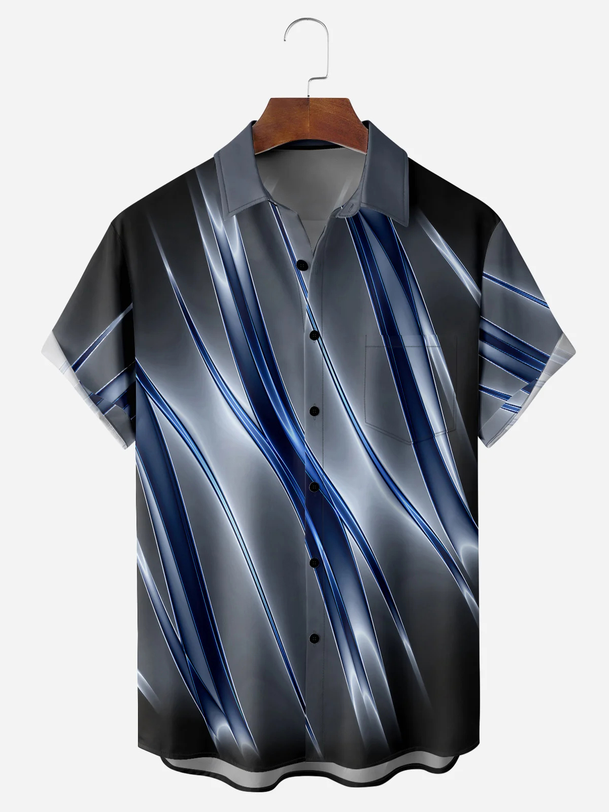 Men's casual geometric art pocket short sleeved shirt