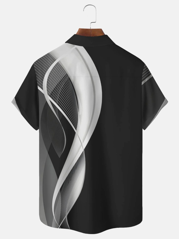 Men's geometric retro gradient art printed casual pocket shirt