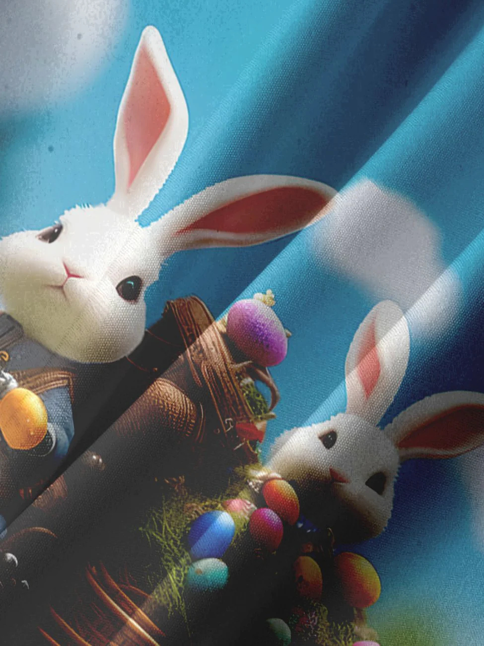 Men's Fun Easter Egg Rabbit Motorcycle Printed Lapel Pocket Short Sleeve Shirt