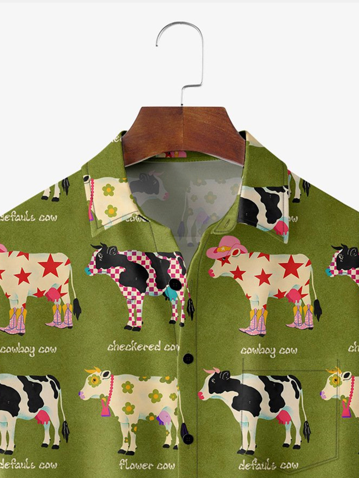 Men's Fun Animal Retro Cow Casual Short Sleeve Pocket Shirt
