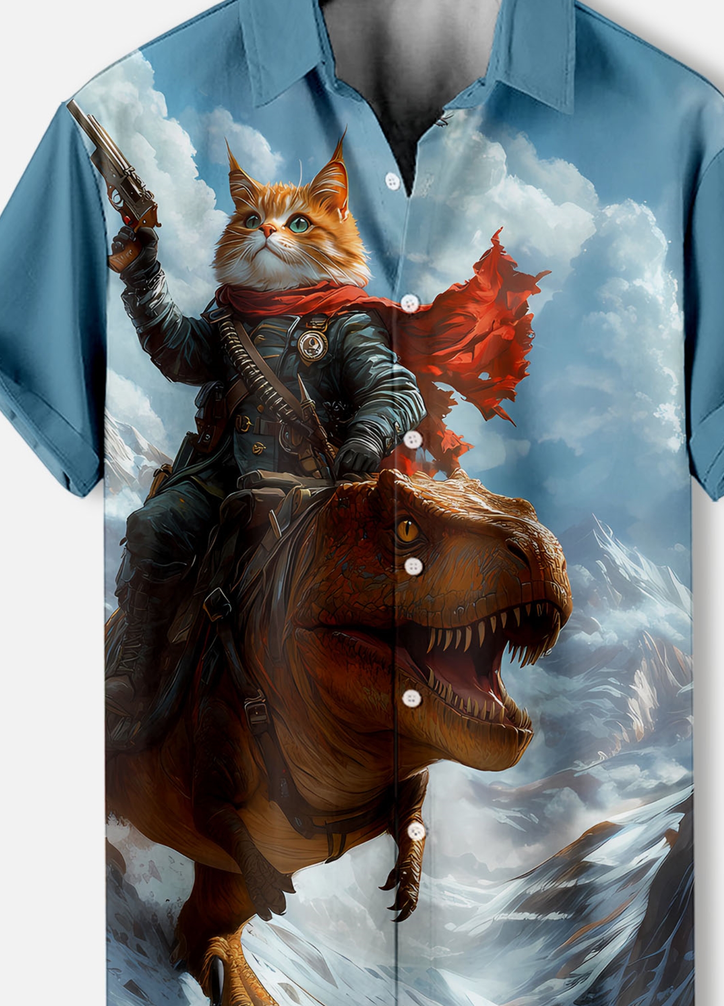 Men's Retro Cartoon Anime Cat Theme Short Sleeve Shirt