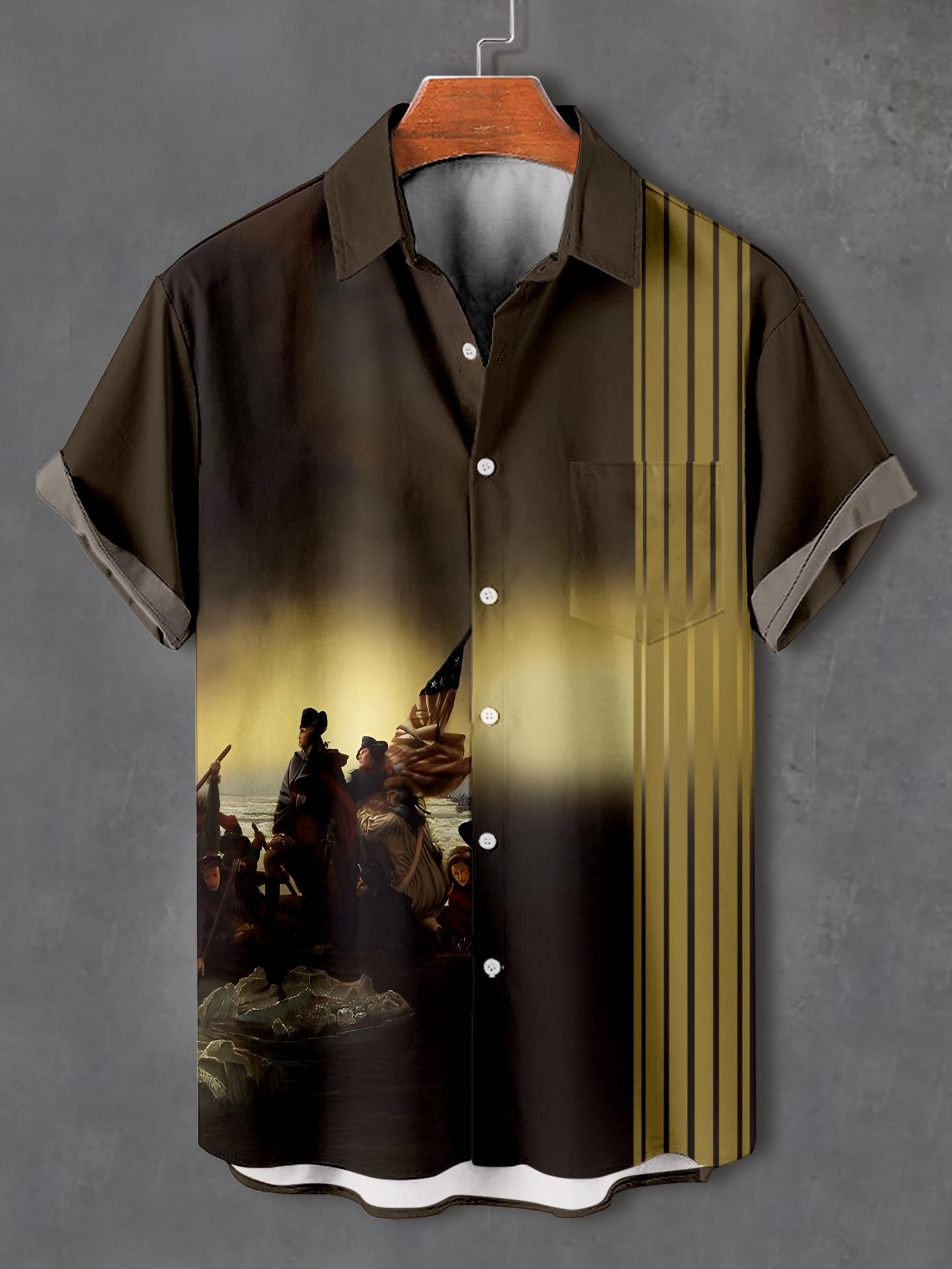 Men's retro illustration short sleeve shirt