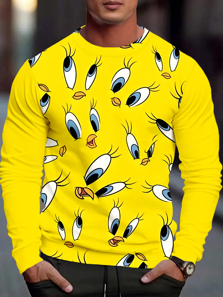Men's Casual Cartoon Graphic Long Sleeve T-Shirt