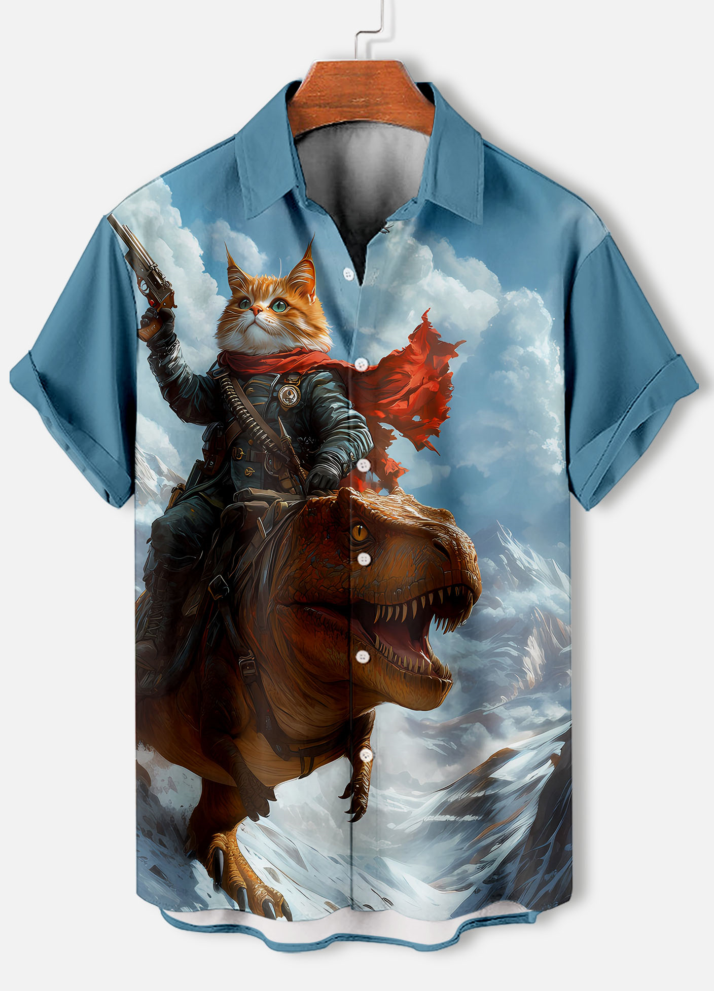 Men's Retro Cartoon Anime Cat Theme Short Sleeve Shirt