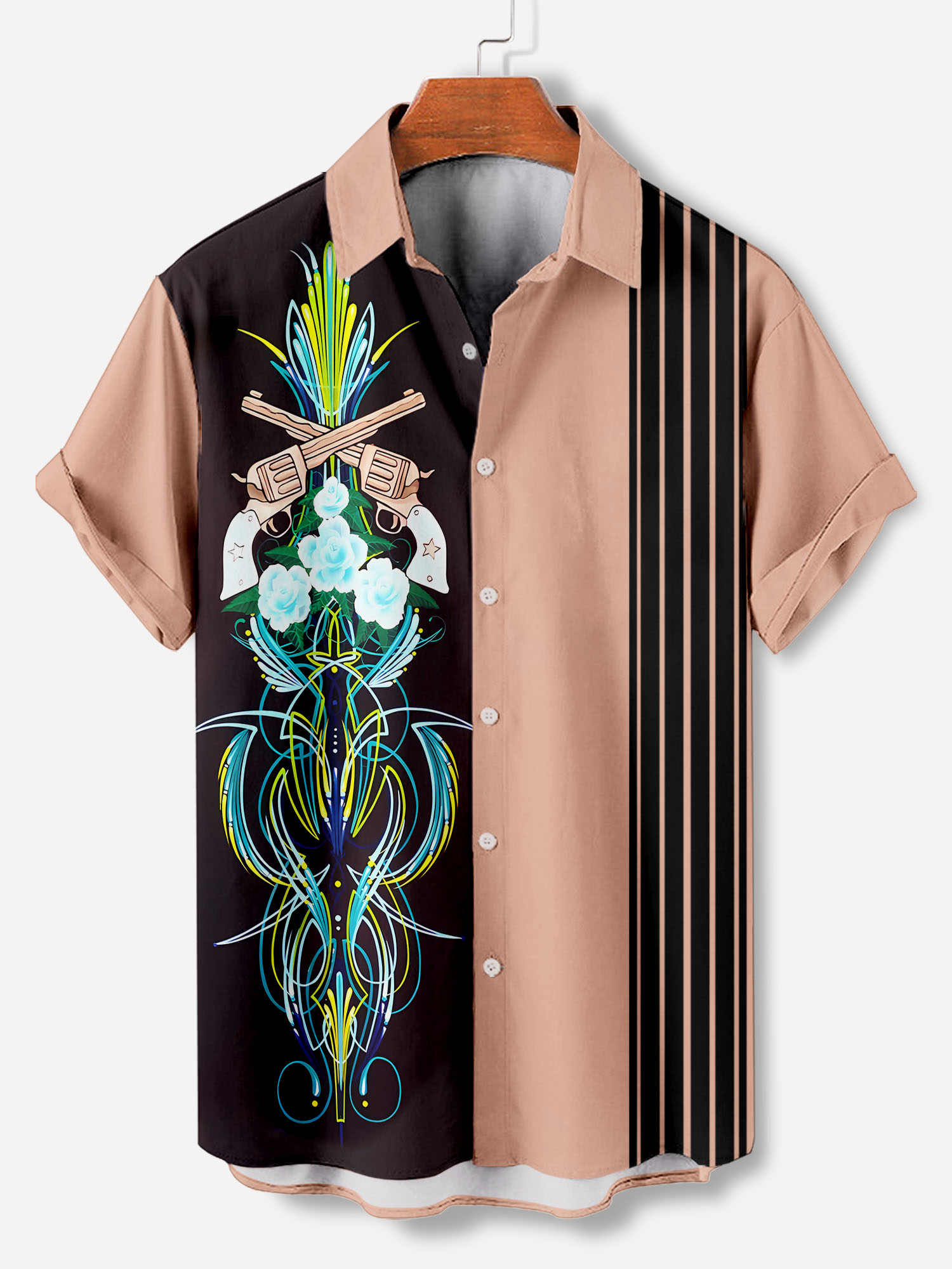 Men's retro cartoon car element short-sleeved shirt
