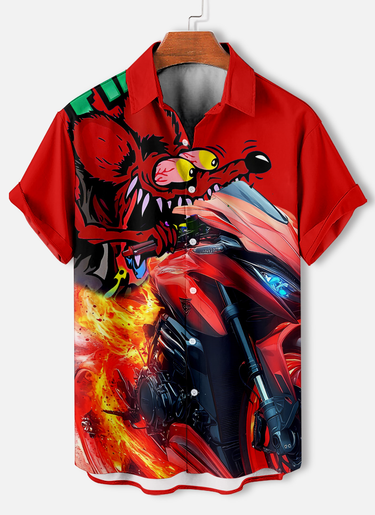 Men's retro cartoon motorcycle element rat fink short-sleeved shirt