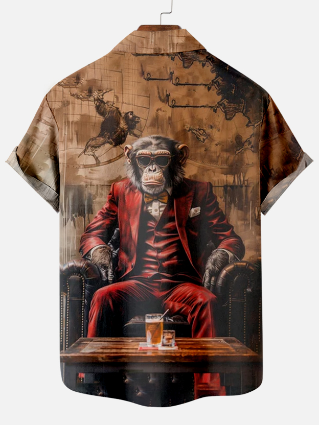 Retro Sunglasses Orangutan Pattern Short Sleeve Shirt