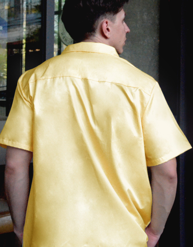 Men's Short Sleeve Button Down Shirt, Pineapple and Stripe Print, Yellow and White
