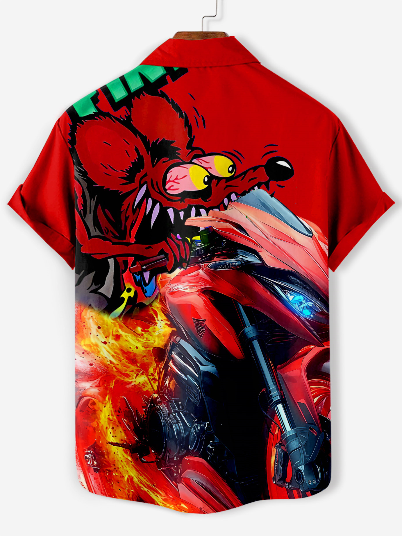 Men's retro cartoon motorcycle element rat fink short-sleeved shirt