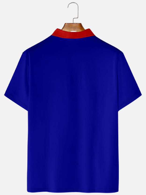 Men's Geometric Casino Print Casual Short Sleeve Hawaiian Bowling Polo Shirt