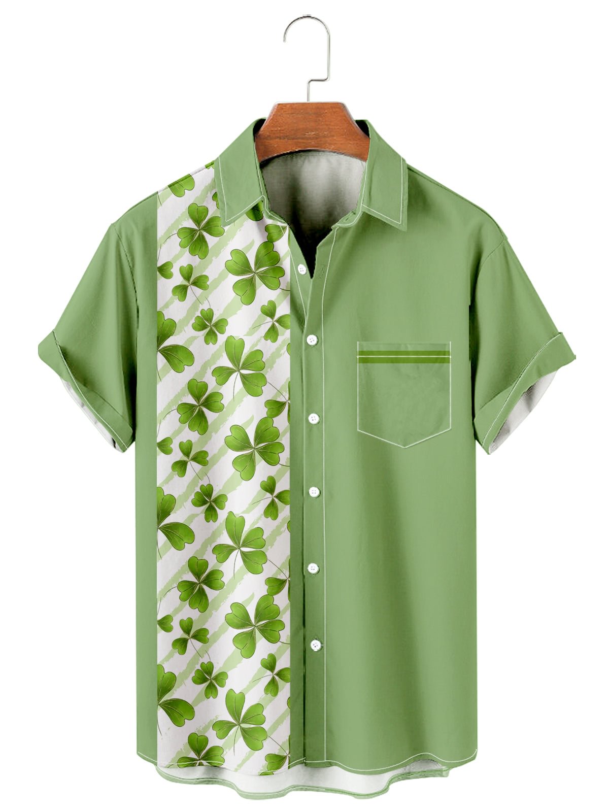 Men's St. Patrick's Day patterned printed collar short sleeved pocket shirt