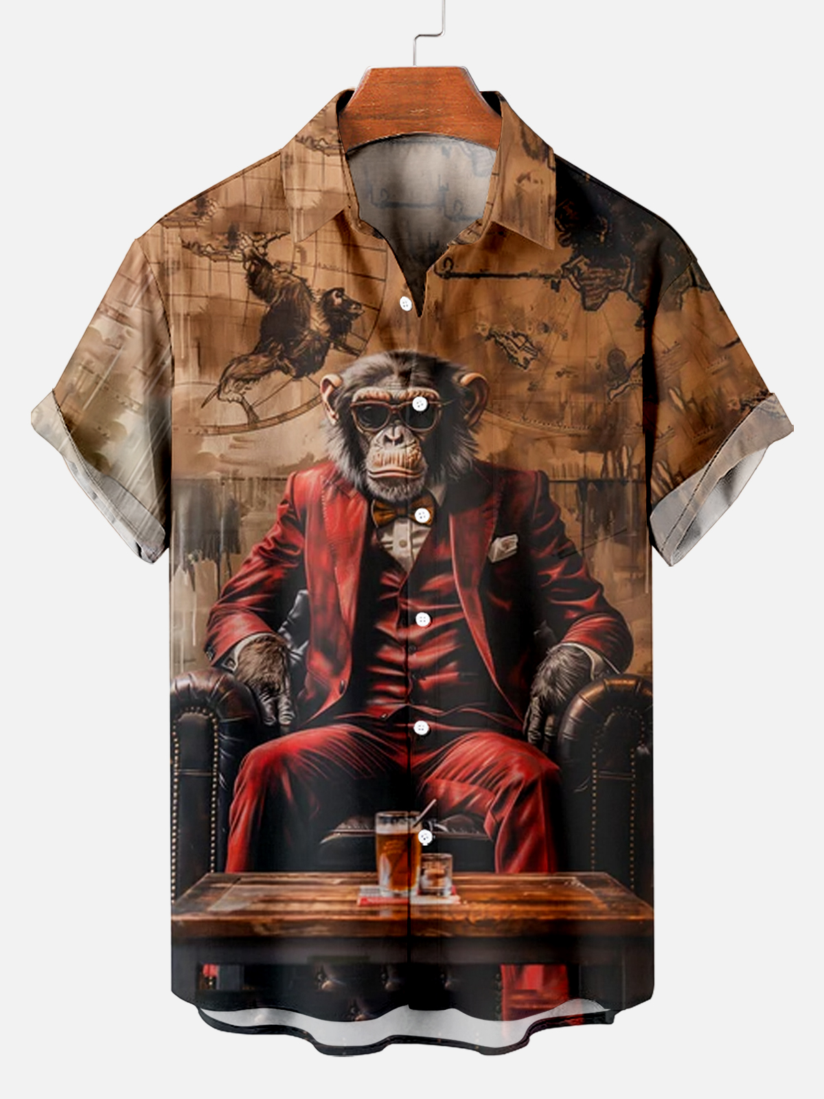 Retro Sunglasses Orangutan Pattern Short Sleeve Shirt