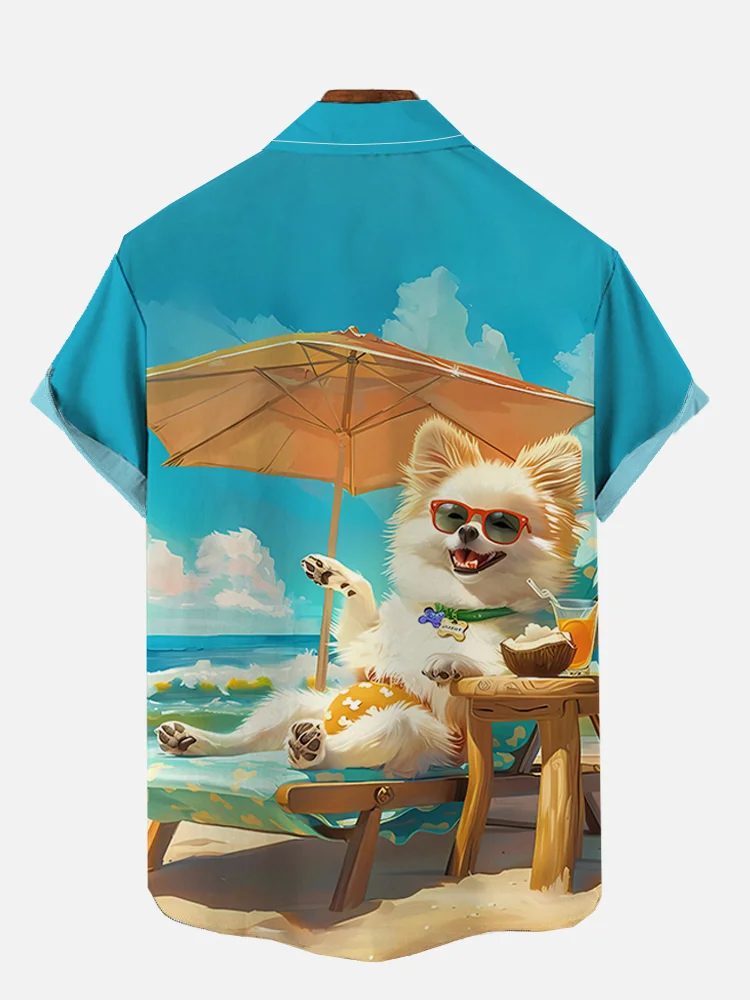 Hawaiian Funny Animal Beach Holiday Casual Short Sleeve Shirt
