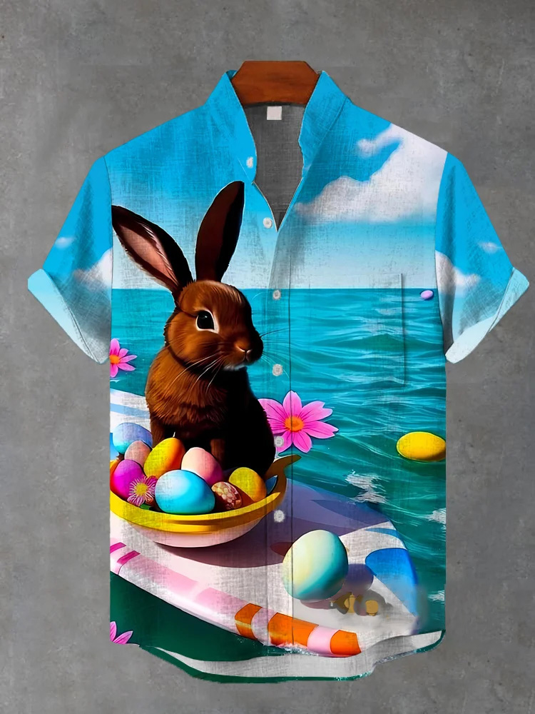 Men's Easter Print Short Sleeve Shirt