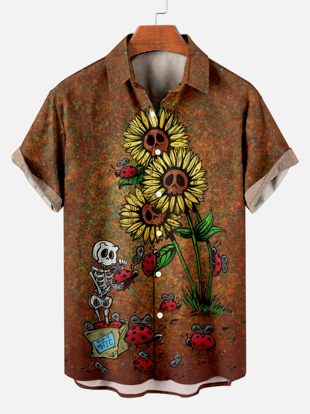 Men's Hawaiian Fun Little Yellow Duck Holiday Casual Short Sleeve Shir