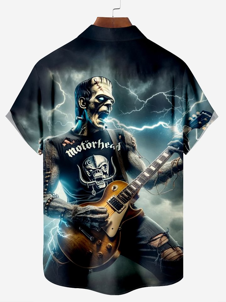 Metal Rock Star Pattern Chest Pocket Shirt