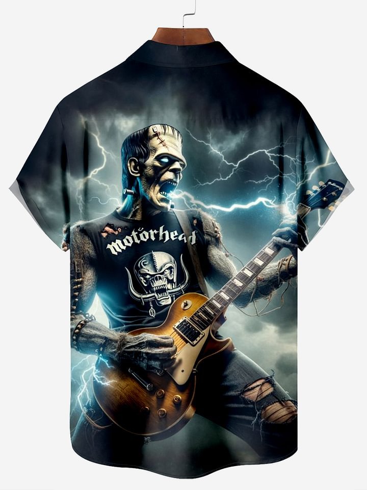 Metal Rock Star Pattern Chest Pocket Shirt