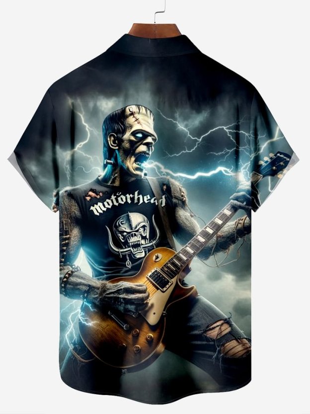 Metal Rock Star Pattern Chest Pocket Shirt