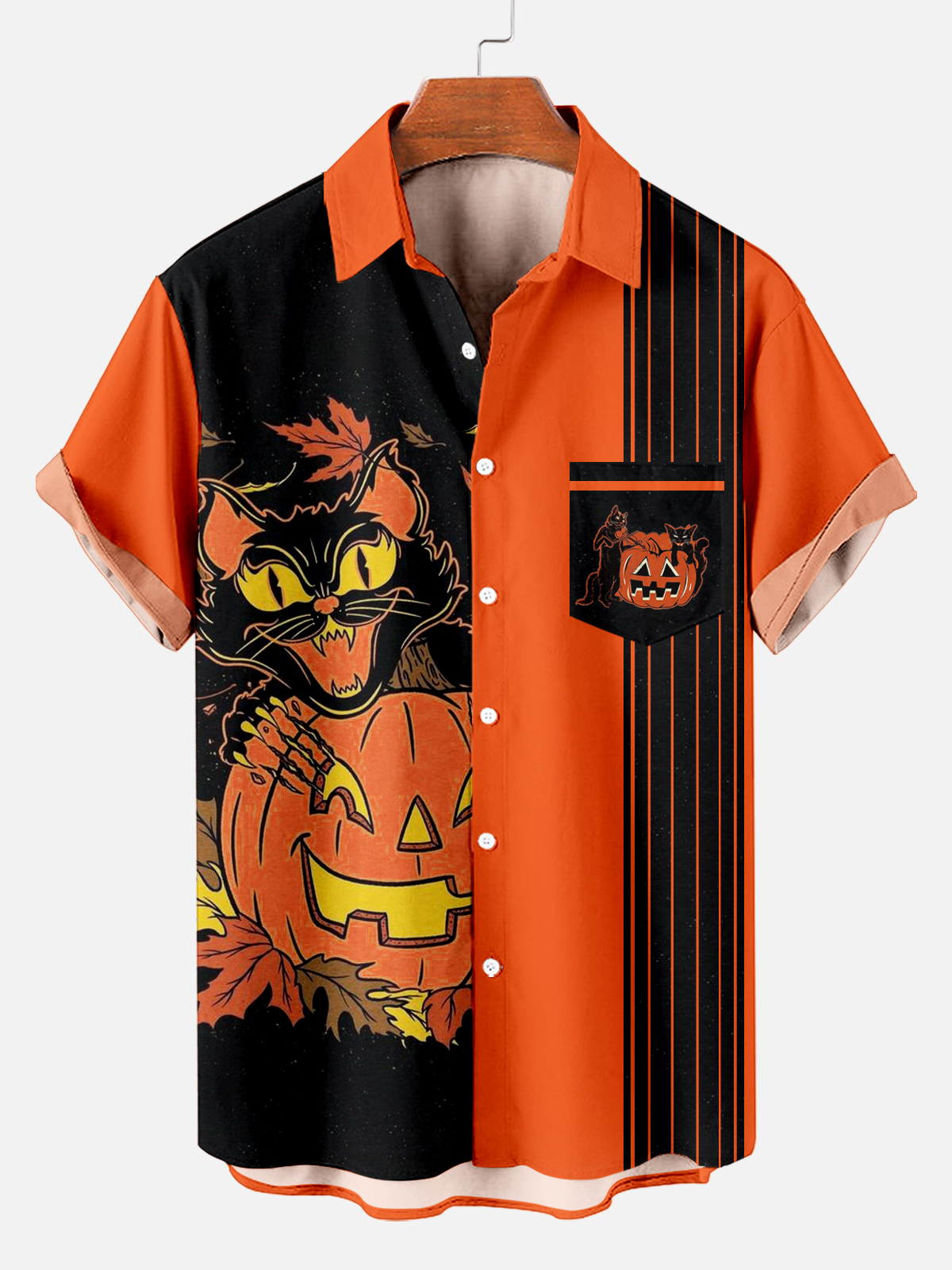 Men's Classic Striped Halloween Print Short Sleeve Shirt