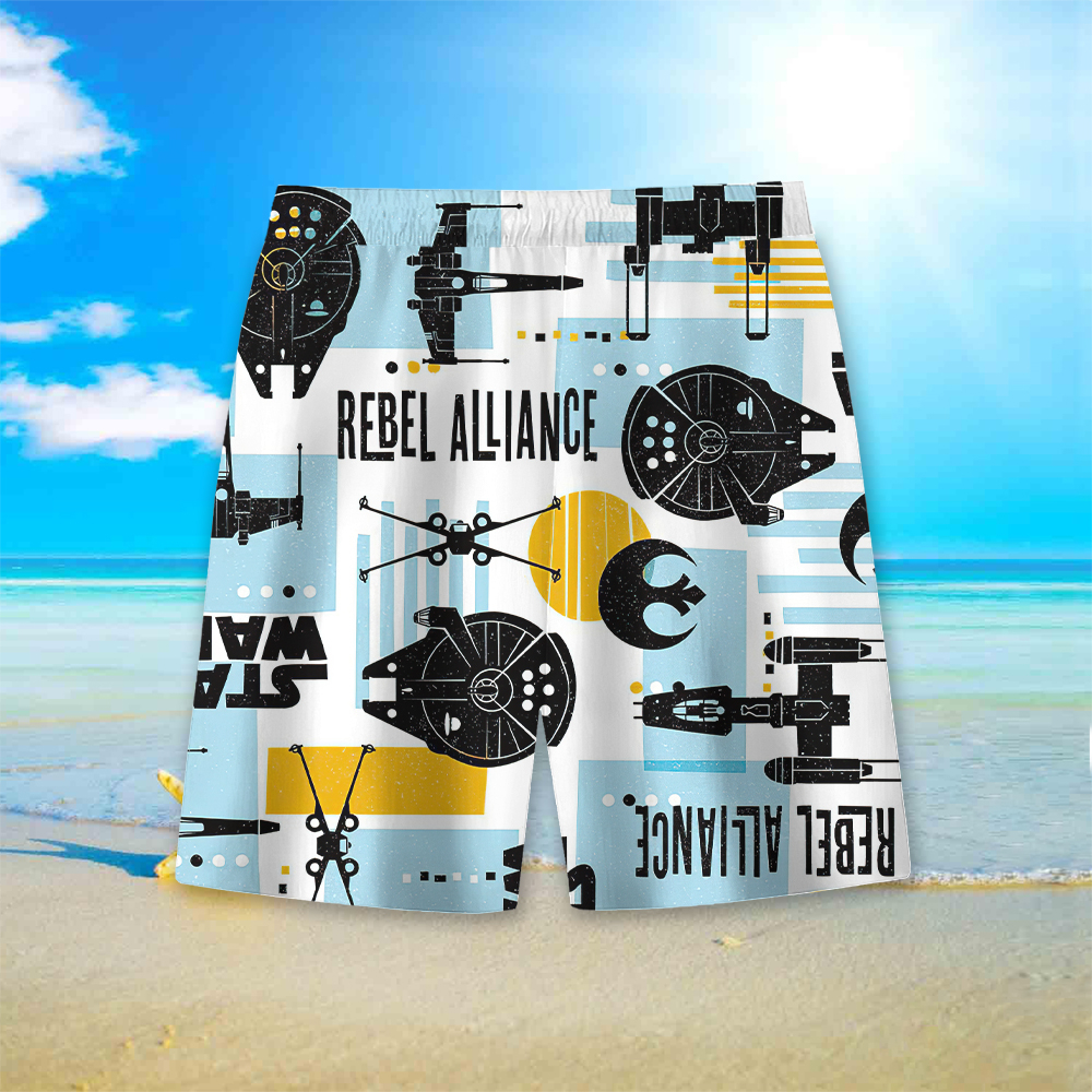 Men's Cartoon Space Wars Printed Pocket Beach Shorts