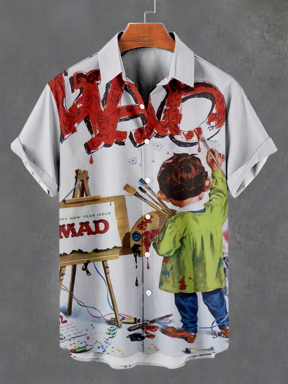 Men's Retro Anime Illustration Short Sleeve Shirt
