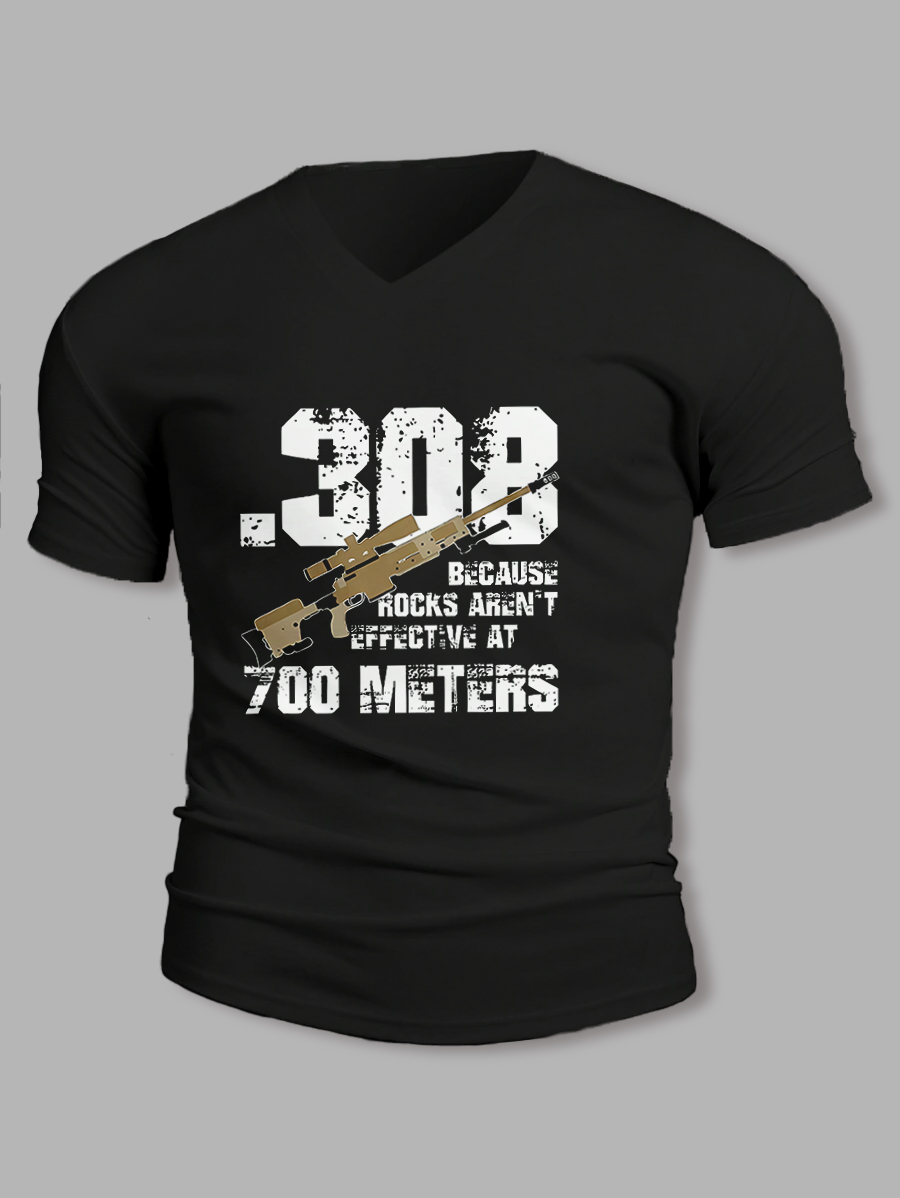 Men's Slogan Text V-Neck Short Sleeve T-Shirt