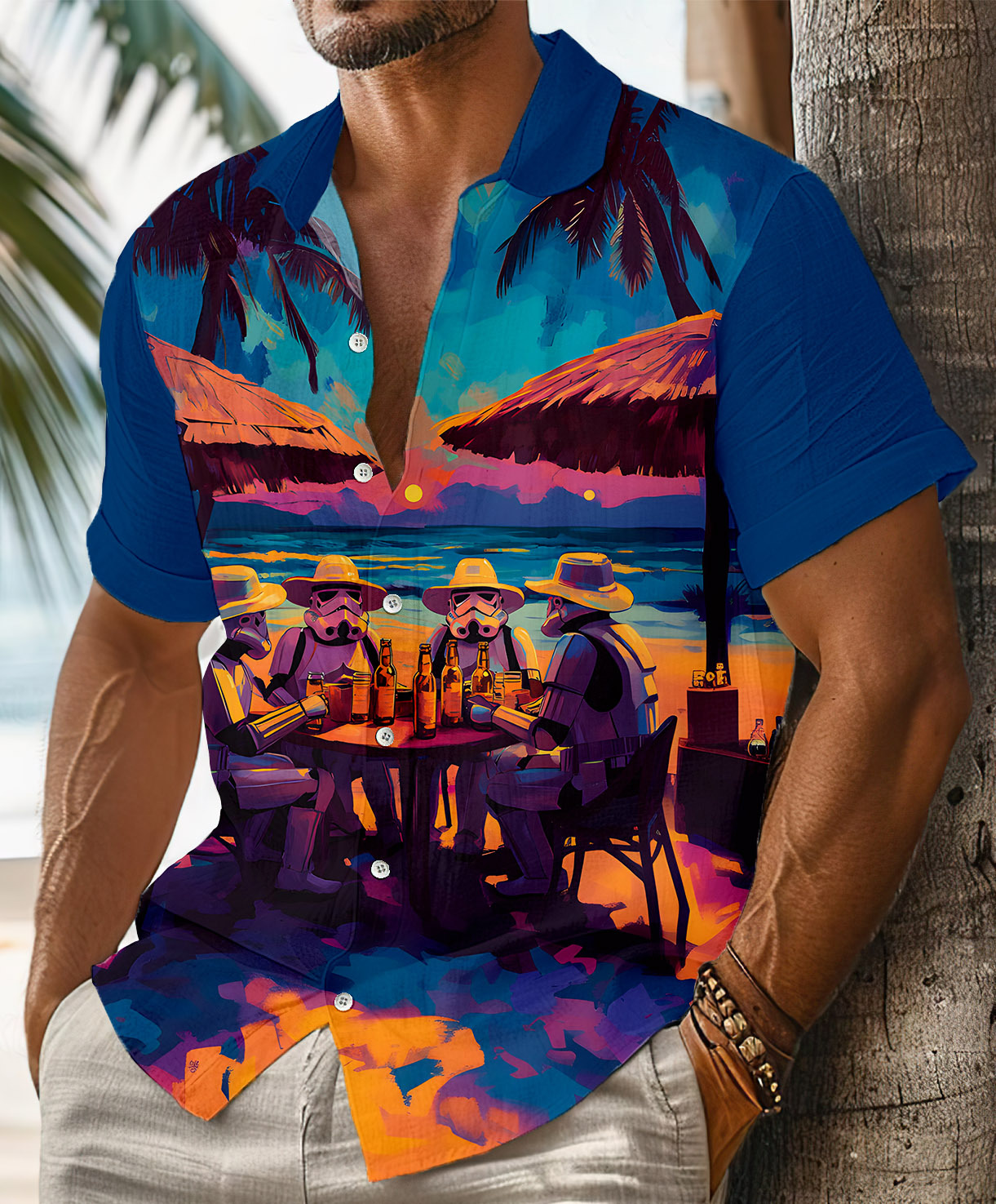 Men's Lapel collar Printed Graphic Short Sleeve Shirt High Stretch Bam