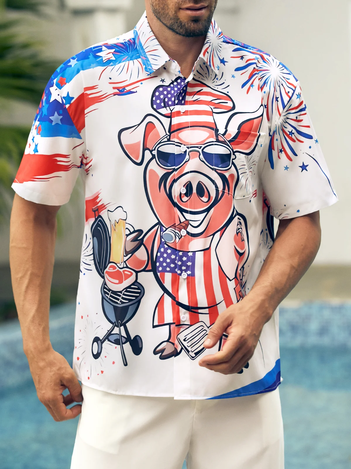 Pig Contrasting Pocket Flip Collar Bowling Shirt