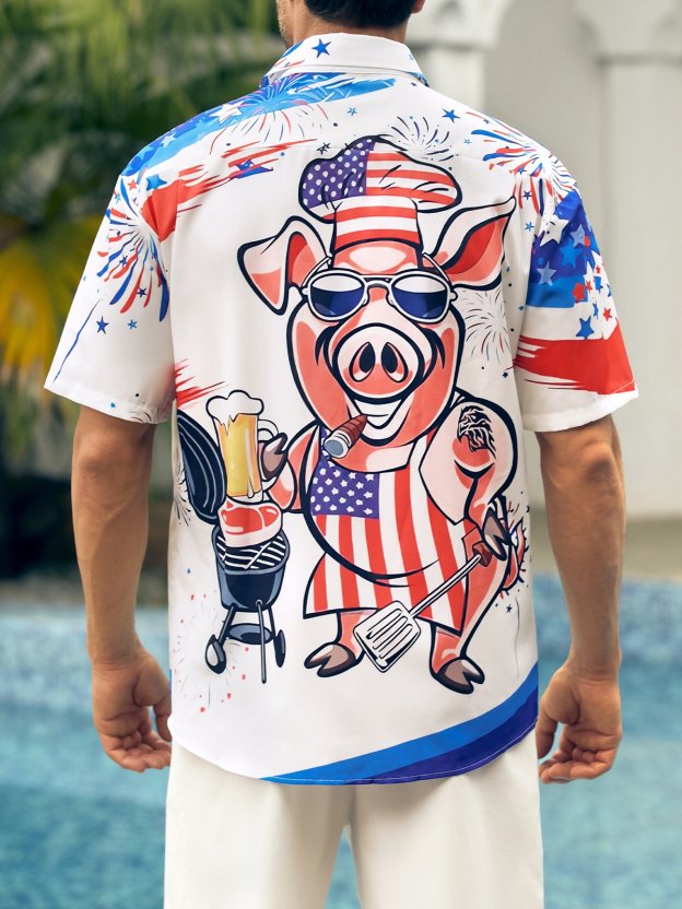 Pig Contrasting Pocket Flip Collar Bowling Shirt