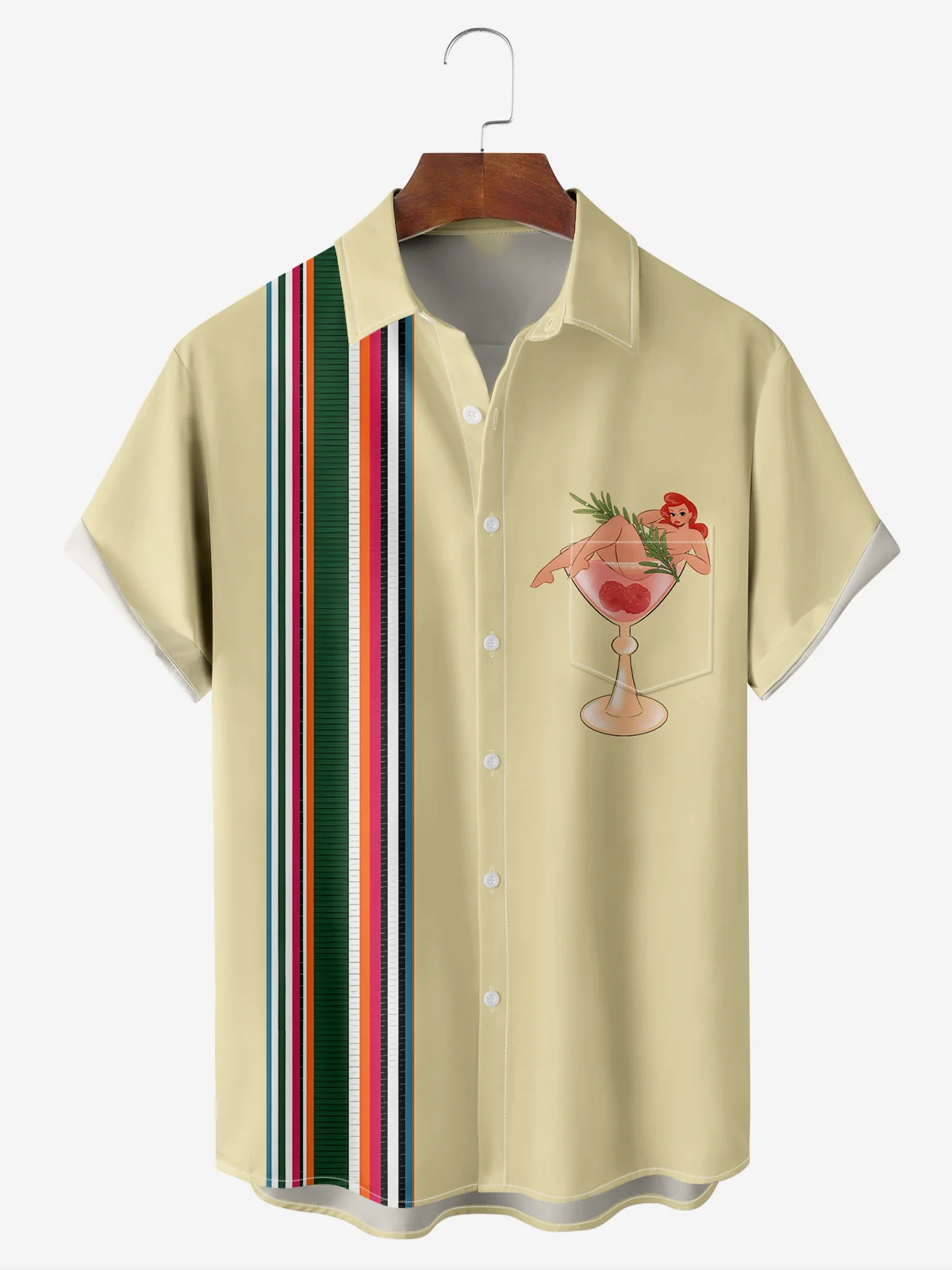 Beauty Contrasting Pocket Flip Collar Bowling Shirt