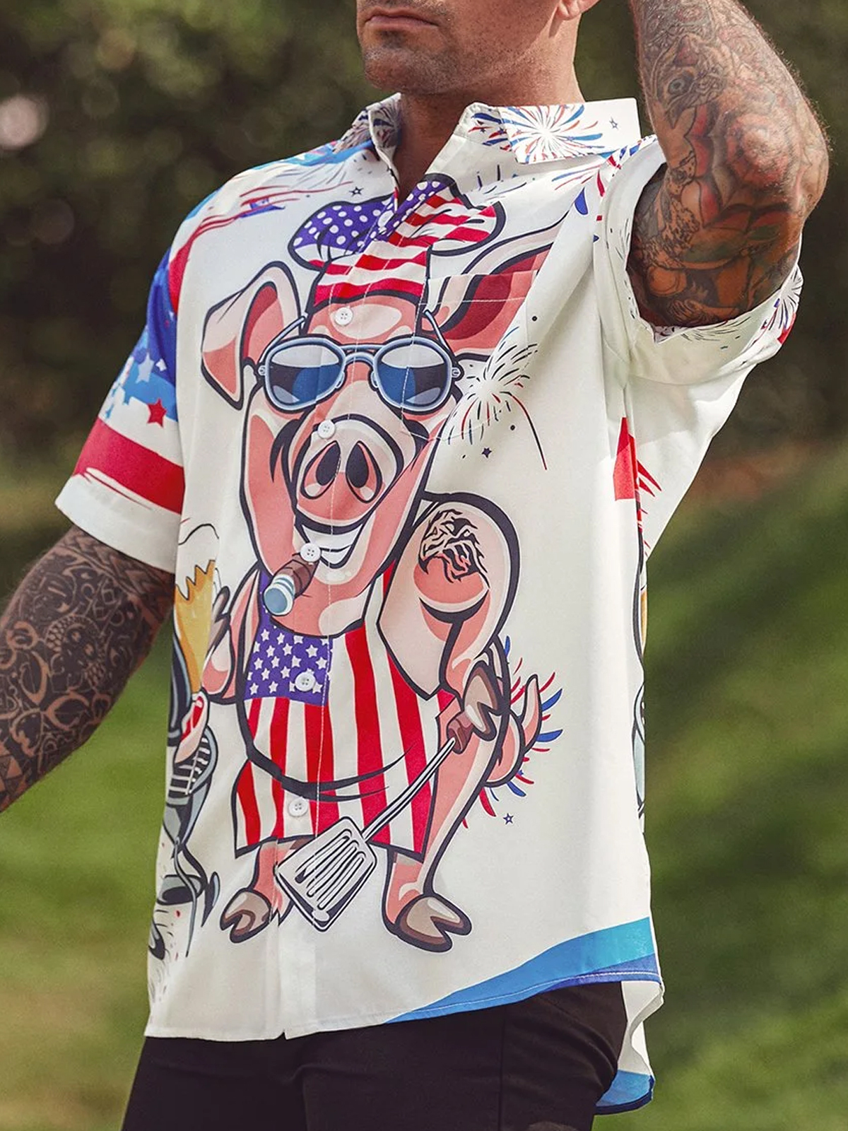 Pig Contrasting Pocket Flip Collar Bowling Shirt