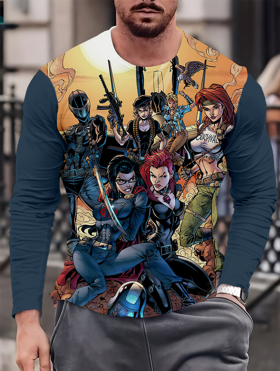 Men's Casual Cartoon Graphic Long Sleeve T-Shirt