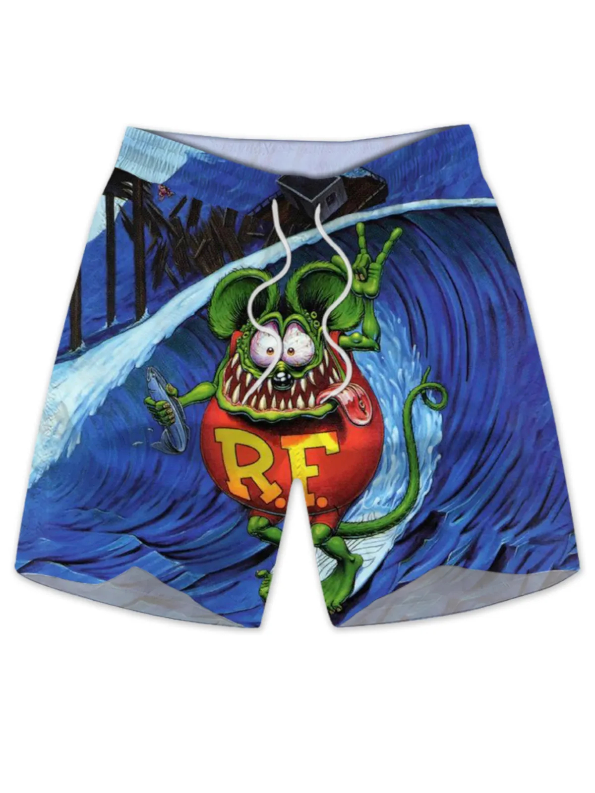 Men's retro cartoon car graphic illustration beach shorts