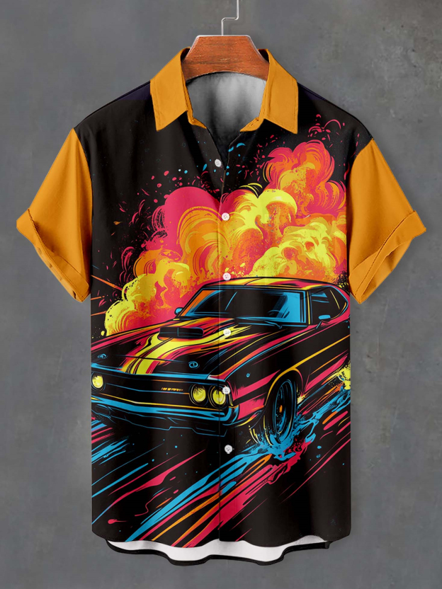 Men's Retro Car Graphic Short Sleeve Shirt