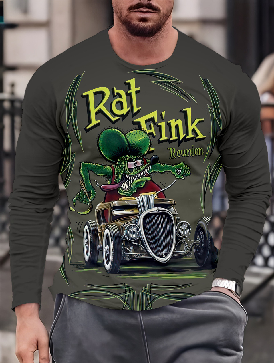 Men's Casual Cartoon Graphic Long Sleeve T-Shirt